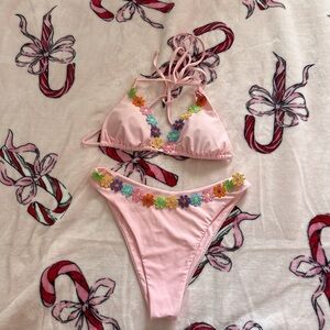 SHEIN pink pastel floral bikini set S